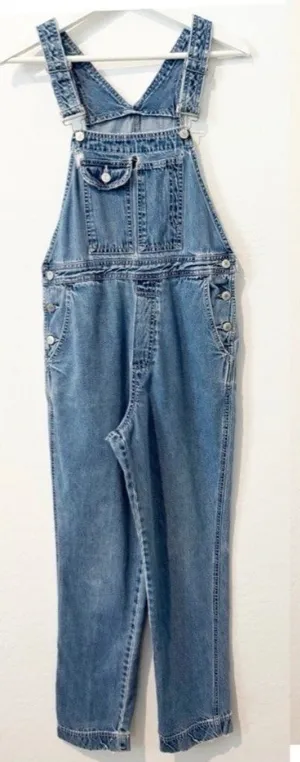 Gap Vintage Overalls Size Small Blue Rigid Denim Relaxed Straight Leg Distressed thumbnail 1