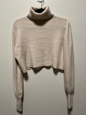 REFORMATION Luisa Cashmere Tan Ribbed Turtleneck Cropped Sweater, Size S thumbnail 4