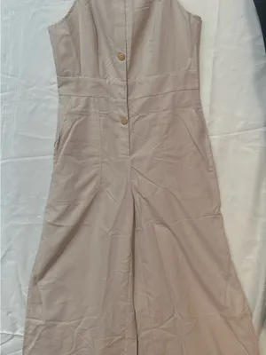 Wide Leg Jumpsuit/Overalls in Beige with pockets. thumbnail 2