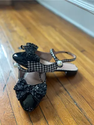 Betsey Johnson Houndstooth Patent Flats Dress Shoes w/ Sequins Bow & Pearl - 8.5 thumbnail 2