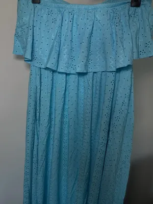 Torrid Blue Eyelet Strapless Smocked Bodice Maxi Dress Size 0 thumbnail 5
