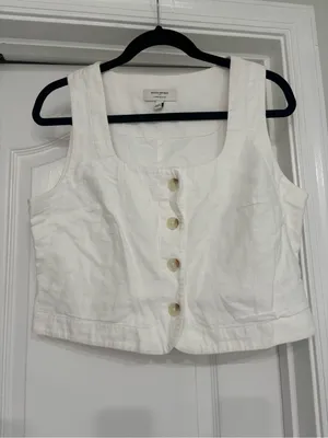 NWOT Banana Republic White Linen-Blend Top thumbnail 2