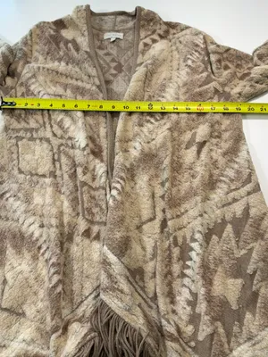 Lucky Brand Taupe & Beige Patterned Fringe Open Cardigan Size Large thumbnail 4