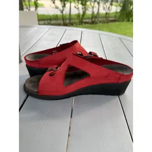 Mephisto Red Leather Nubuck Wedge Slide Sandals Shoes Womens Size EU 38 US 7 thumbnail 5