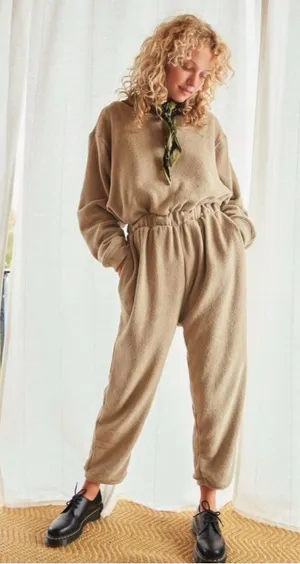 Free People Beach Keepin It Real Jumpsuit Small Brown Lounge Lagenlook Cozy Chic thumbnail 1