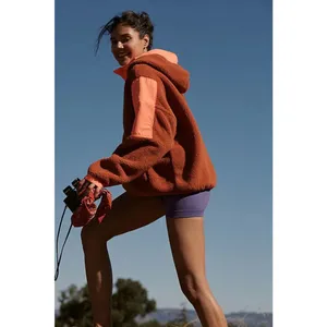 Free People Movement Lead The Pack Neon Coral Combo Pullover Fleece Jacket thumbnail 3