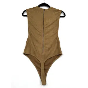 Rehab Brown Faux Suede Deep Side Tank Bodysuit Western Streetwear Moto Y2K Sz S thumbnail 2