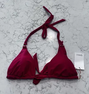 NWT Quince Cherry Red Italian Full Coverage Ring Triangle Bikini Top Size XL thumbnail 1