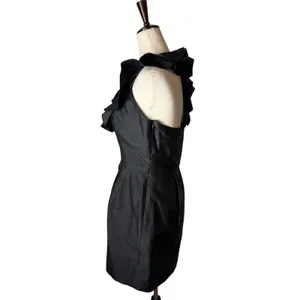 Lynn Lugo Silk Ruffle Neck Cocktail Dress Women 4 Black‎ Gothic LBD Cocktail thumbnail 6