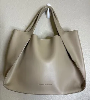 Melie Bianco Structured Handbag‎ Purse Beige Vegan Leather Whipstitch Handle thumbnail 1