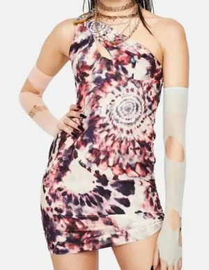 Jaded London Tie Dye Print One Shoulder Ruched Mini Dress Women's 2 thumbnail 1