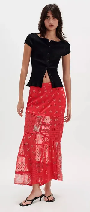 Free People Daniella Lace Maxi Skirt Large thumbnail 1