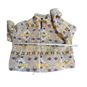 Love Tree Fleece Jacket Geometric Print Zipper Closure L‎ thumbnail 6