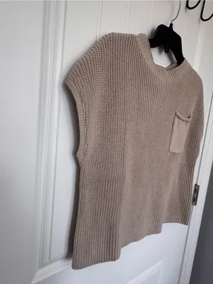 LILLUSORY Taupe 100% Cotton Cap Sleeve Pocket Knit Sweater Top L‎ thumbnail 4