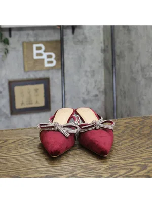NEW A New Day Womens Gwen Rhinestone Bow Heels Velvet 94656736 Burgundy Red 6.5M thumbnail 4