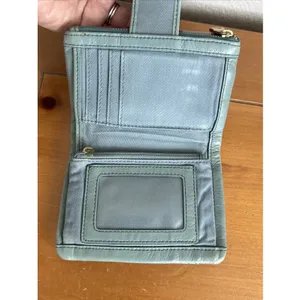 Vtg Fossil Patchwork Soft Leather Teal Wallet Snap‎ Close Zipper Colorblock-Read thumbnail 6