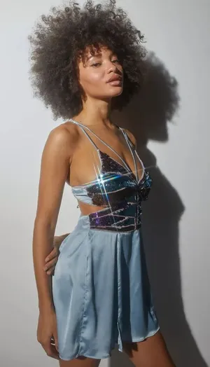 NWOT Urban Outfitters Butterfly Sequin Strappy Satin Mini Dress Size XS thumbnail 1