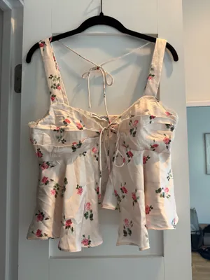 Princess Polly Cream Satin Floral Tie-Front Cami thumbnail 4