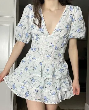 Blue Floral Mini Dress thumbnail 1