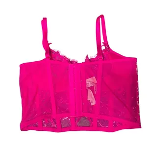 Victorias Secret‎ Dream Angels Pink Silver Metallic Floral Lace Corset Top Small thumbnail 4