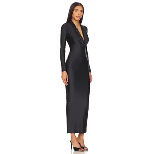 Good American Black Cowl Neck Jersey Zip Slit Dress Small NWOT thumbnail 4