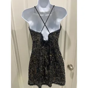 NBD x Revolve Sloan Metallic Black & Gold Sequins Spaghetti Strap Mini Dress M thumbnail 6