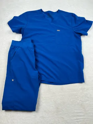 FIGS Men’s Chisec Scrub Top L Axim Cargo Pants M Royal Blue Set thumbnail 1
