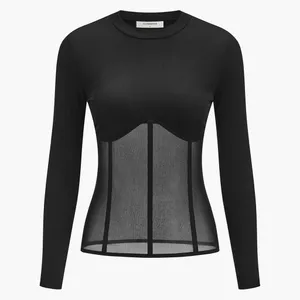 CoMMENSE Sheer Mesh Combination Long Sleeve Top Black Large Sold Out NWT thumbnail 2