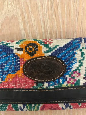 Embroidered Multicolor Bird Continental Wallet with Black Leather Trim thumbnail 2
