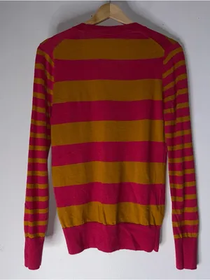 LOFT Women's Pink/Yellow Striped Long Sleeve Cardigan Sweater‎ Size S thumbnail 2