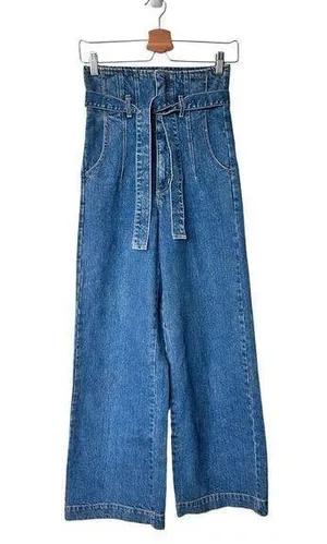 Aritzia Bardot Denim High Waist Wide Legs belted cotton Jeans Size 26 thumbnail 1
