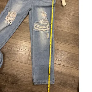Womens Distressed Denim Jean Overalls Light Wash Relaxed Fit‎ Cropped Leg Size S thumbnail 4