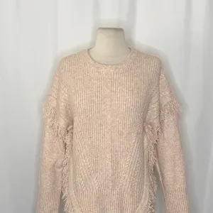 By ANTHROPOLOGIE Josey Fringe Sweater Marled Pink Pink Crew Neck Wool Small thumbnail 3