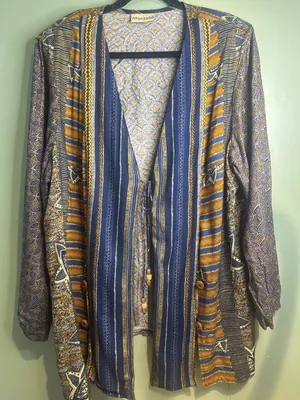 Vintage Adrian Jordan Boho Jacket XL Indigo Tribal Print Shoulder Pads 90s thumbnail 1