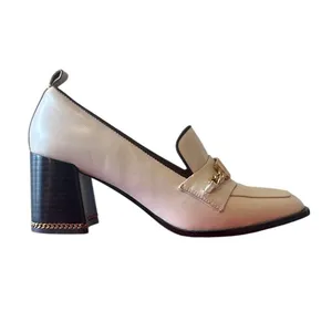 Tory Burch Perrine Heeled Loafers Cream Chain‎ Block Heel 7.5 thumbnail 2
