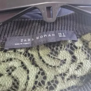 Zara 58R Woman‎ Olive Green Floral Lace Sweatshirt Tunic Raglan Sleeve Small thumbnail 4