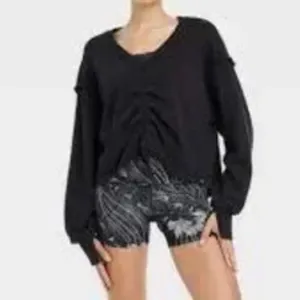 Women’s Joy Lab Black Cinch Front V-Neck Long Sleeve Casual Sweater Size L NWT thumbnail 15