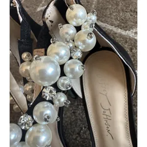 Betsey Johnson SB Ellah Pearl Crystal Embellished Mesh High Heels Pointed Toe 8 thumbnail 10