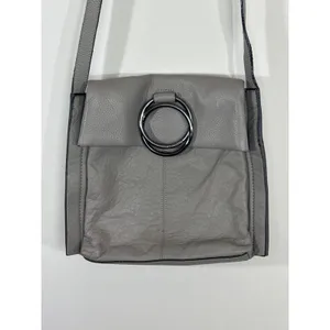 Vince Camuto Grey‎ Pebbled Leather Crossbody Bag Ring Detail Adjustable Strap thumbnail 2