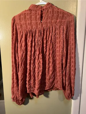 Hazel Women’s Size Small Blouse Long Sleeve Mock Neck Crochet Swiss Dot Metallic thumbnail 6