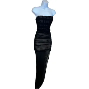 Nookie Black Mesh Ruched Maxi Dress XS Bustier Slimming Bodycon Designer $380 thumbnail 10