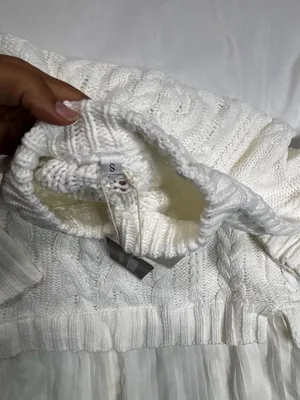 Minsure Fashion Women White Cable Knit Sweater with Pleated Chiffon Hem thumbnail 6
