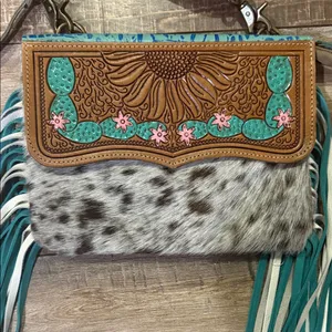 Myra Bag Turquoise and Brown Fringe Crossbody thumbnail 4