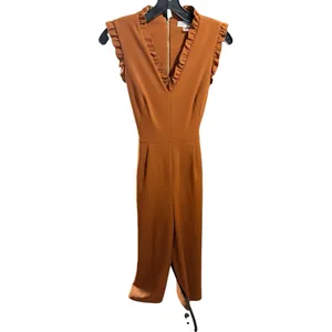 Calvin Klein Brown Ruffle V-Neck Jumpsuit Size 6 thumbnail 2