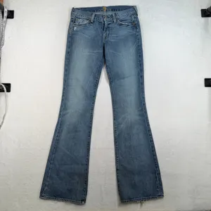 7 For All Mankind 27 Jeans Flare Low Rise Boho Retro Distressed Medium Blue Wash thumbnail 3