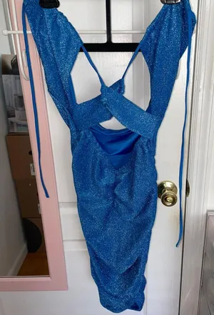 Criss-cross Glitter Blue Dress Size Medium thumbnail 6