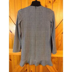 Zara Houndstooth Long Sleeve Ruffle Hem Mini Dress Black White Size XS (6486) thumbnail 6