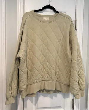 Universal Thread Size XXL Sage Quilted Pullover Sweatshirt Blue Floral Trim Soft thumbnail 1