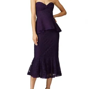 Flor et.al Purple Lace Strapless Peplum Mermaid Midi Dress Size 6 thumbnail 14