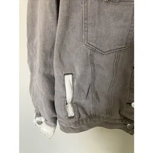 POL Womens Jacket Patchwork Denim Boho Chic M Floral Frayed Trim Gray thumbnail 5